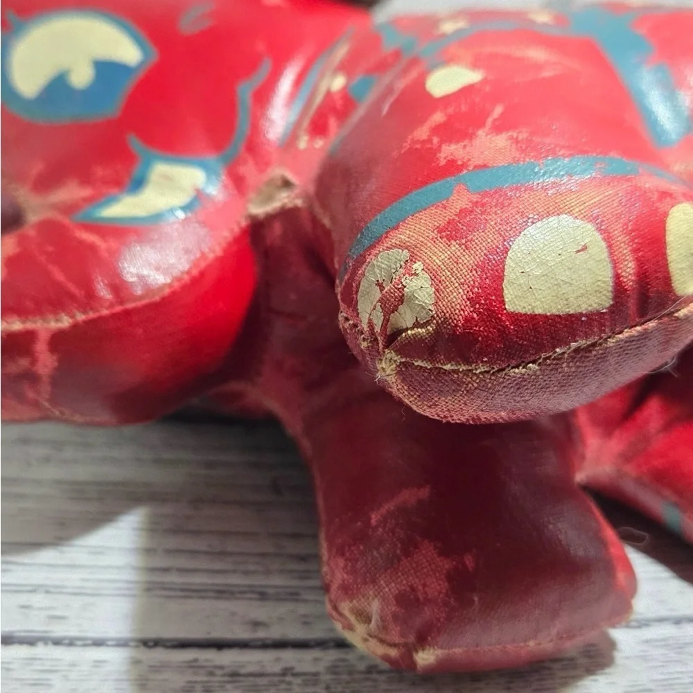 Antique Toy Elephant Fancy Painted Oil Cloth Stuffed Circus Animal. 1940’s